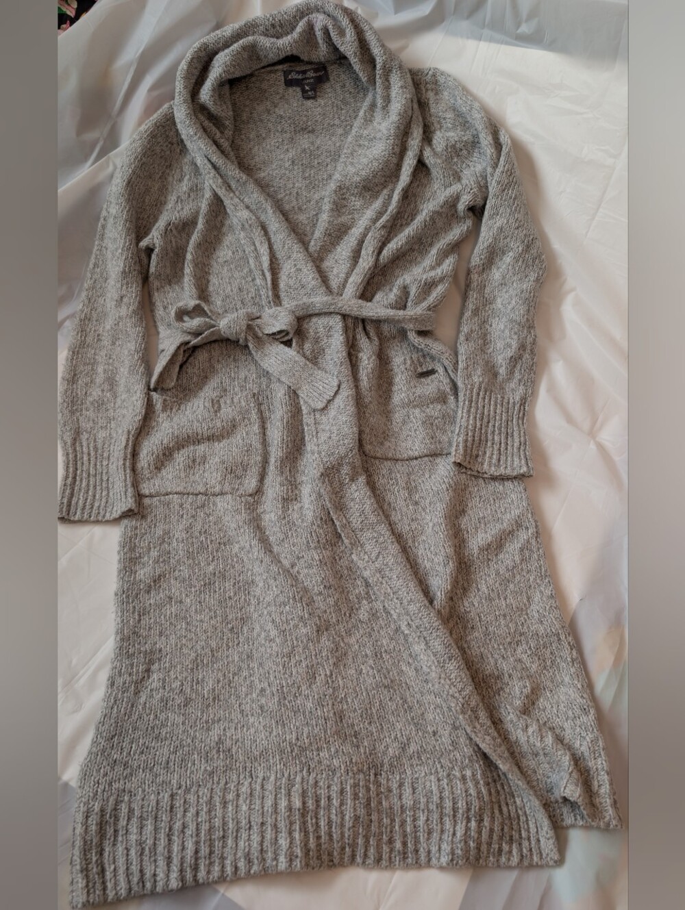 Eddie Bauer Lounge Sweater Duster w/ Tie, Oatmeal, M/L